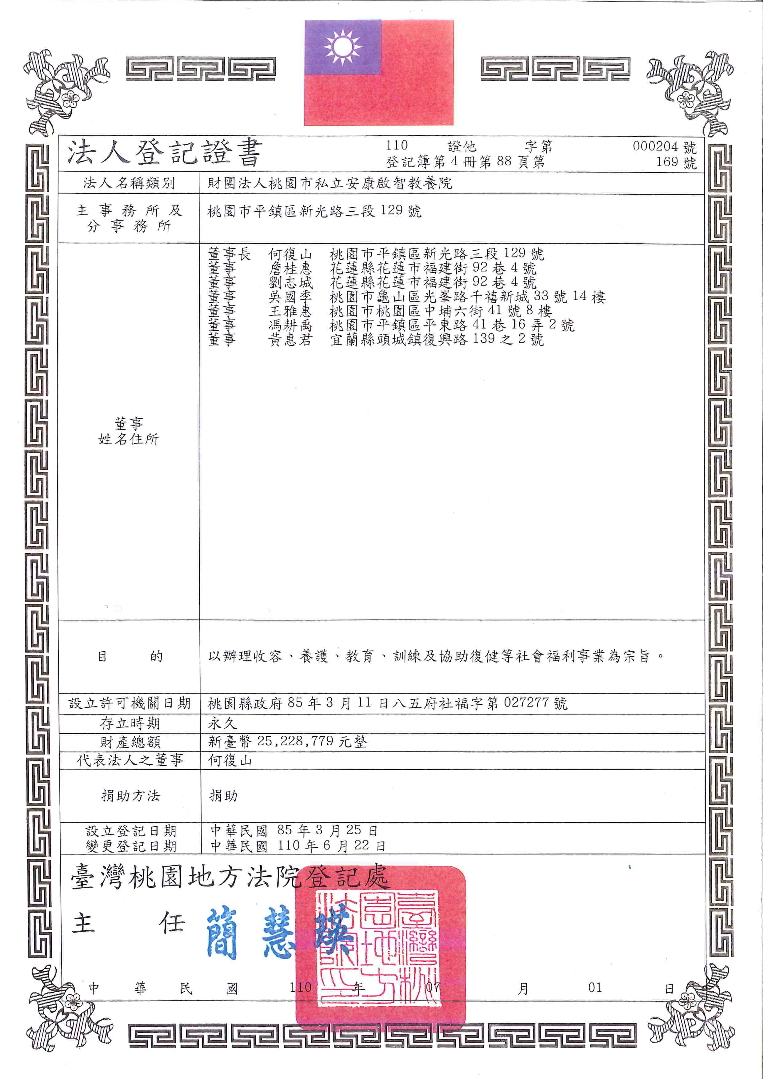 法人登記證書